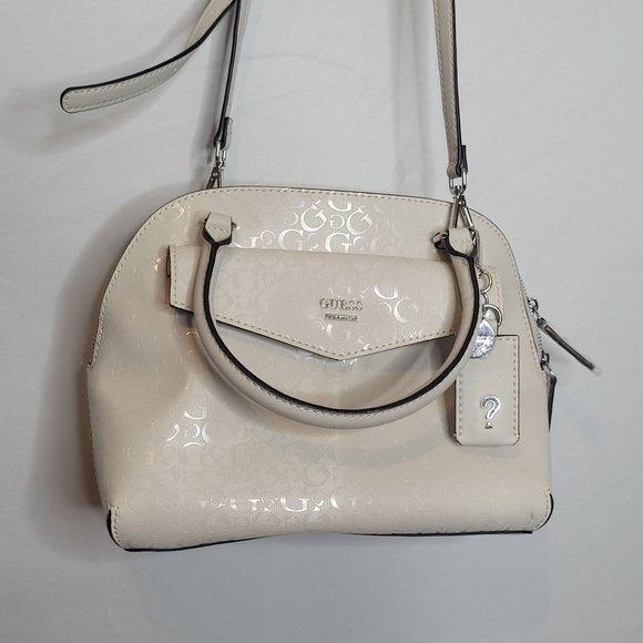 Guess Los Angeles Purse PVC Beige Short Handles Shoulder Strap Lined Complete - Picture 1 of 16